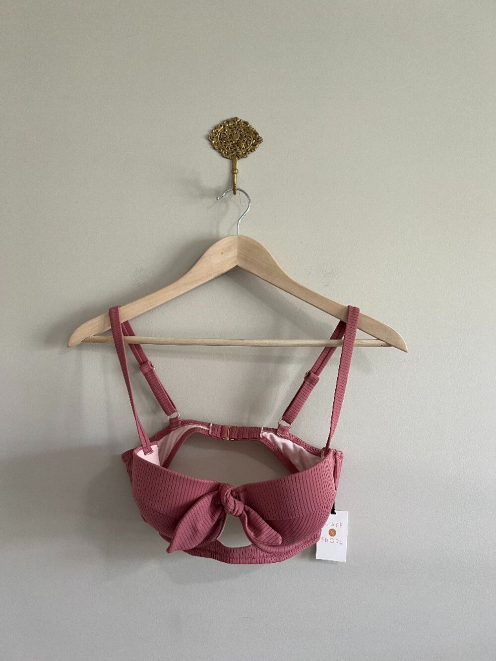 Shade & Shore Mauve Ribbed Bikini Top 36B NWT Underwire Tie Front